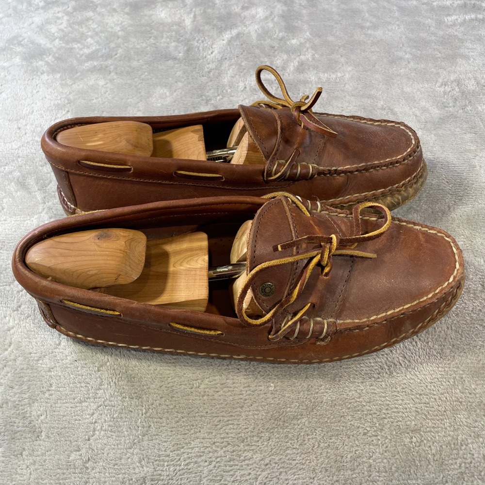 Rancourt Slippers House Shoes Mens 10 Brown Leather Sole Moccasin Maine USA